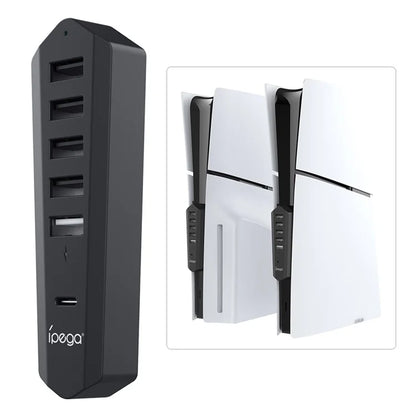 موزع USB ipega بستة منافذ لجهاز PlayStation 5 Slim Digital/Disc Edition/Pro