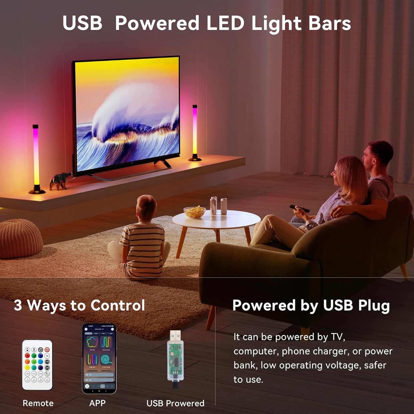 Ledagic Led Light Bar with Music Sync, Color Changing TV Backlight App & Remote Control, IC+RGB & W Smart RGB Light Bar, USB Powered Led Lights, Dynamic PC Room Monitor Backlight Gaming Accessories