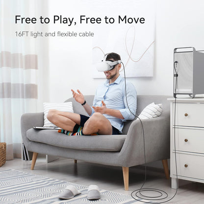 كابل KIWI Design Link بطول 5 أمتار متوافق مع Quest 3S/3/2/1/Pro، مع مشبك كابل، نقل بيانات الكمبيوتر بسرعة عالية، كابل USB 3.0 إلى USB C 