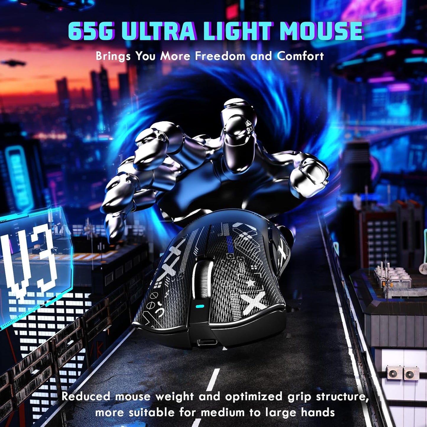 Attack Shark V3 Tri-Mode Wireless Gaming Mouse 62g Lightweight Ergonomic - Black