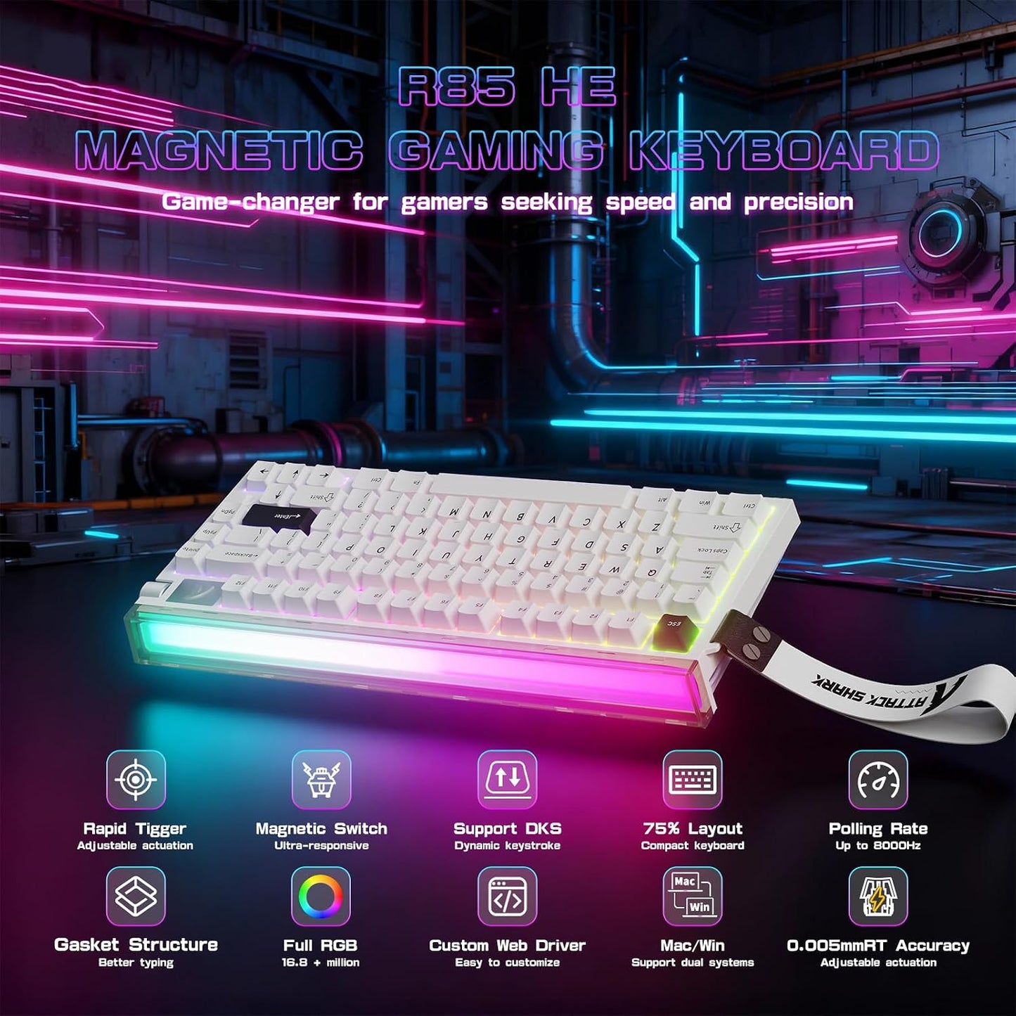 ATTACK SHARK R85 HE Wired 75% Rapid Trigger Mechanical Magnetic Switch - Star White
