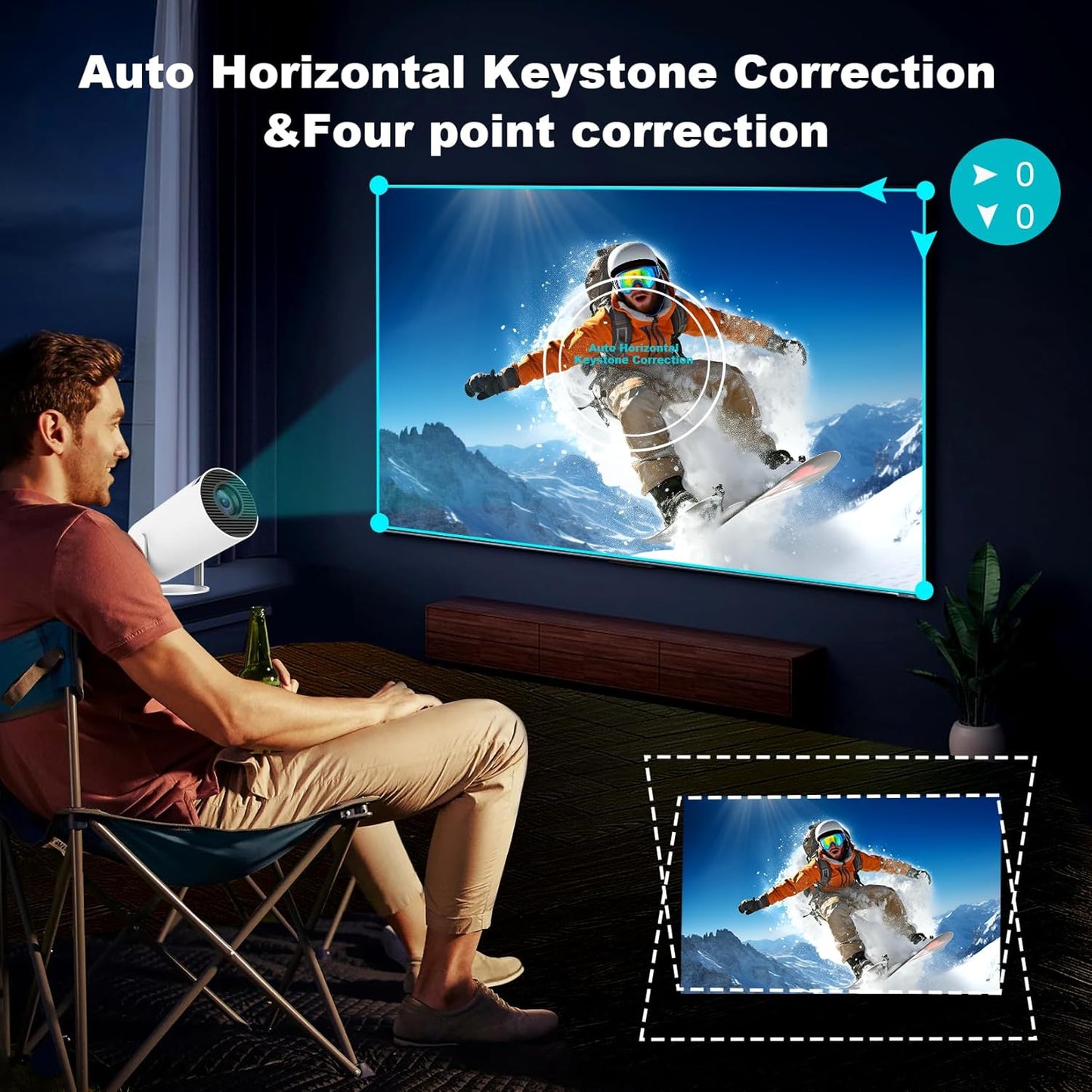HY300 PRO Portable Projector, Support 1080P with Dual-Band WIFI6 5G Wireless 5.2 Bluetooth Android 13, 180° Rotatable, Auto Keystone Correction, 35"-130" Screen Video Projector