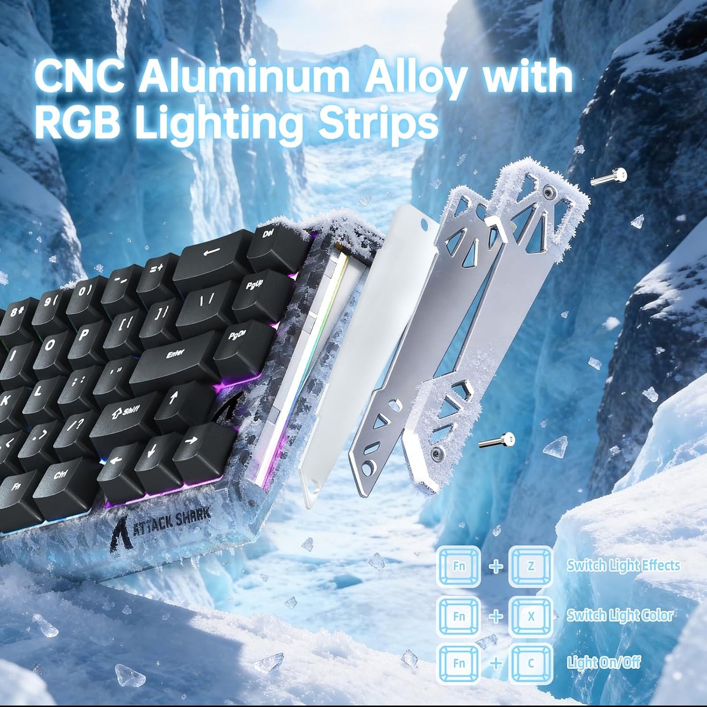 ATTACK SHARK R68 HE 8000Hz Rapid Trigger Keyboard Magnetic Switch, RGB Backlit, C01 Coiled Cable - Black
