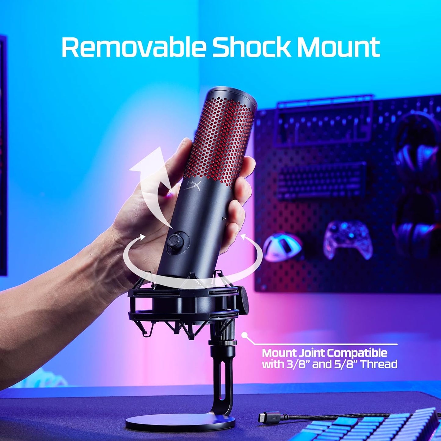 HyperX QuadCast 2 USB Gaming Microphone with Hi-Res Studio-Quality Recording, Tap-to-Mute Sensor, On-Board Controls - PC | PS4 | PS5