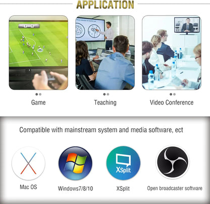HDMI Video Capture Device 4K Input To 1080P Output, USB Plug & Play , 8/10/12-bit Deep Color Processing, up to 15 meters of HDMI Cable Input,  Supports OBS, VLC, Android, macOS, Windows