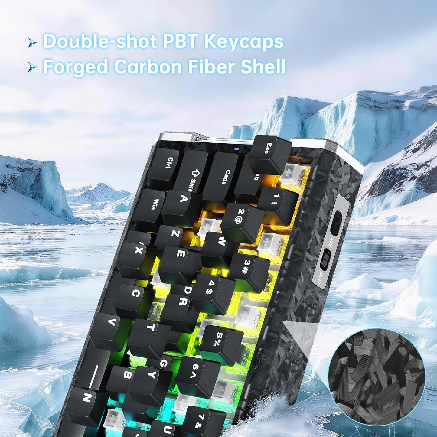 ATTACK SHARK R68 HE 8000Hz Rapid Trigger Keyboard Magnetic Switch, RGB Backlit, C01 Coiled Cable - Black