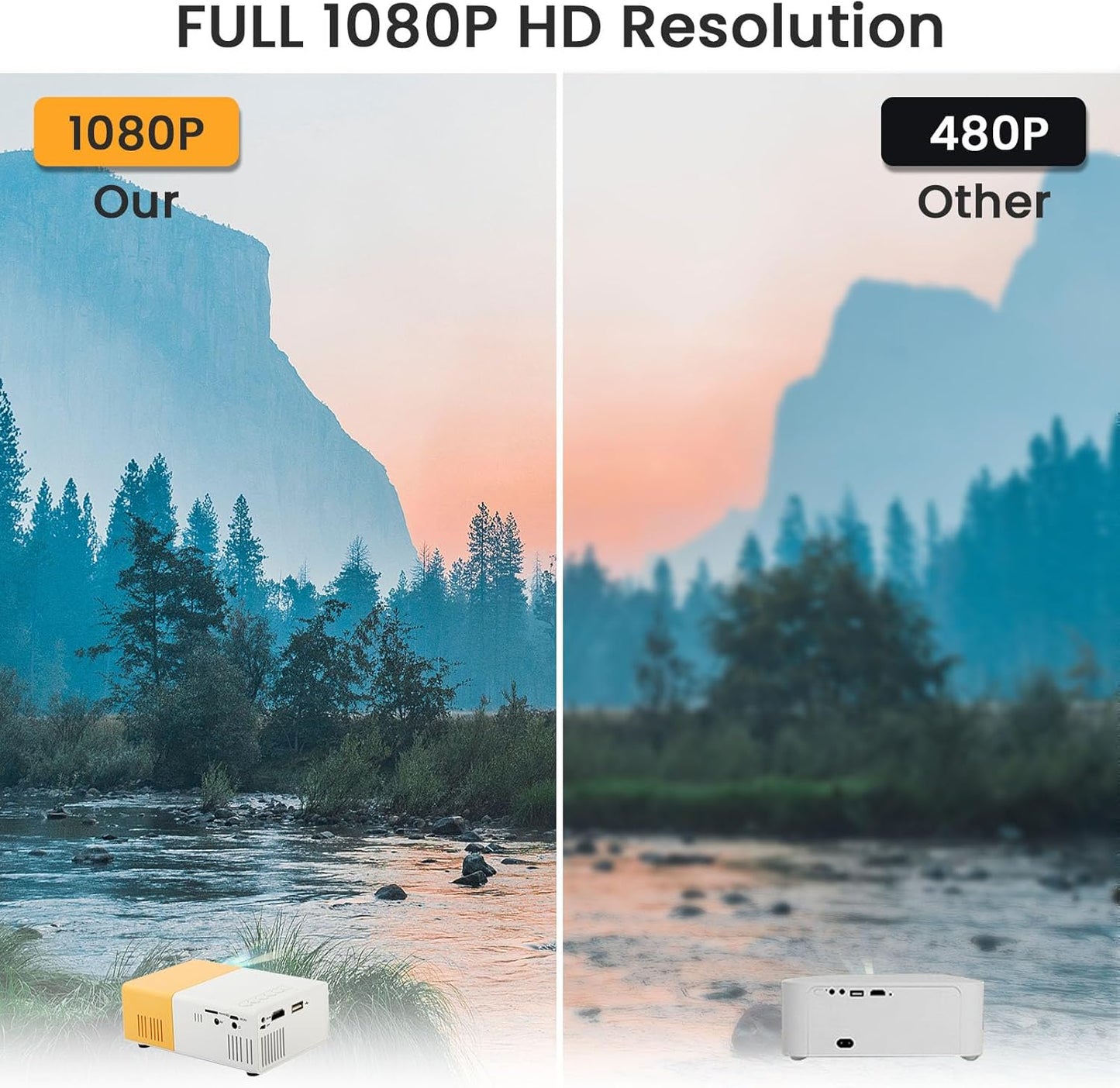 YG300 Portable Projector Multimedia Full HD 1080P Home Theater Movie Projector Compatible with iOS Android Smartphone Tablet Laptop PS4 TV Stick DVD HDMI AV USB