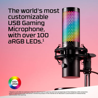 HyperX QuadCast 2 S – USB Microphone, with RGB Lighting, Streaming and Podcasting, with On-Board Controls, LED Lighting, Removable Shock Mount, PC, Mac, USB-C - Black