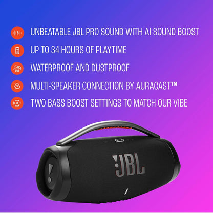 JBL Boombox 4 - Most Powerful Portable Waterproof Speaker with Massive Pro Sound, Up to 34 Hours of Playtime - Black