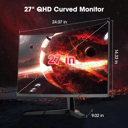 KOORUI 27E6QCA 27 inch Curved Gaming Monitor, QHD (2560 x 1440) R1500 180Hz, AdaptiveSync with 1ms Computer Monitor, VESA Compatible, HDR10