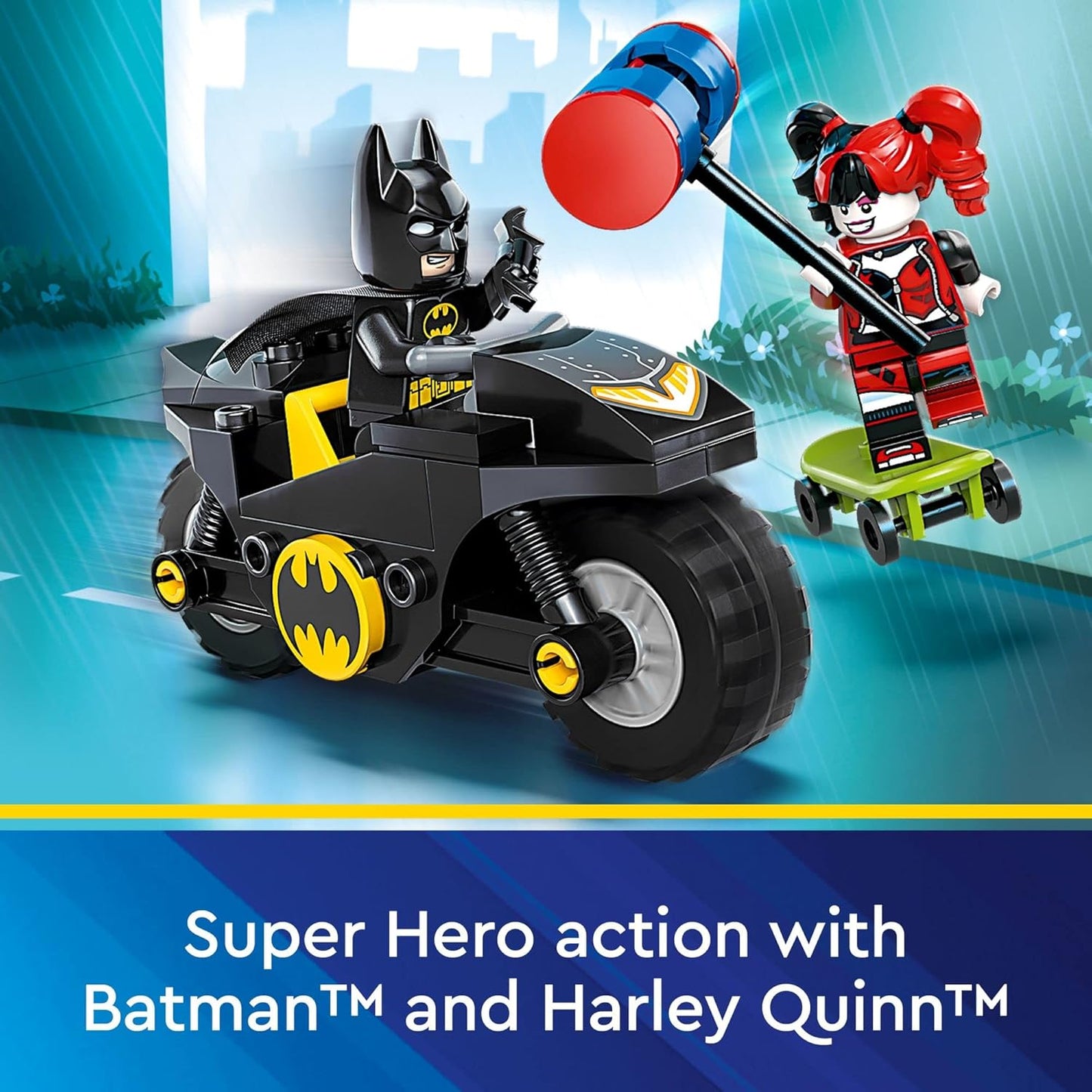 LEGO DC Batman Versus Harley Quinn 76220, Superhero Action Figure Set with Skateboard and Motorcycle