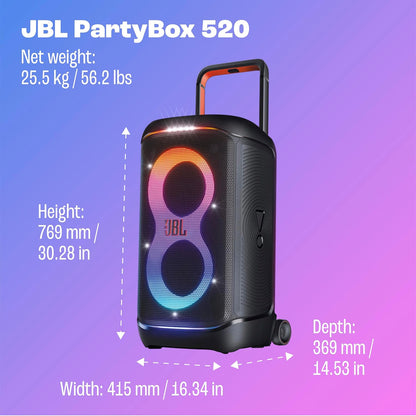 JBL PartyBox 520 - Portable Battery-Powered Party Speaker with AI Sound Boost, Up to 15 Hours of Play time