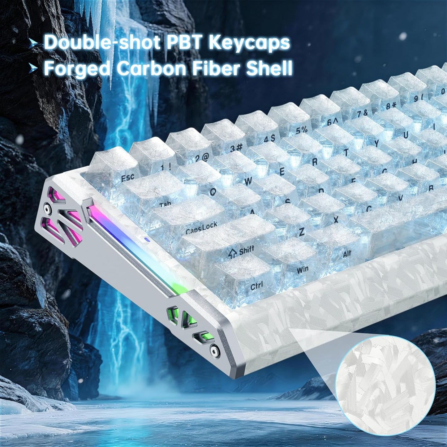 ATTACK SHARK R68 HE 8000Hz Rapid Trigger Keyboard Magnetic Switch, RGB Backlit, C01 Coiled Cable - Ice Ninja