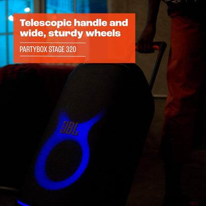 JBL PartyBox Stage 320 - Portable Party Speaker with Telescopic Handle & Wide, Sturdy Wheels, Powerful JBL Pro Sound, Up to 18 Hours of Play time