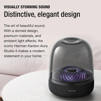 Harman Kardon Aura Studio 4 - Bluetooth Home Speaker - Superior Sound Performance - 5 Diamond-Effect Lighting Themes - Black | Gray