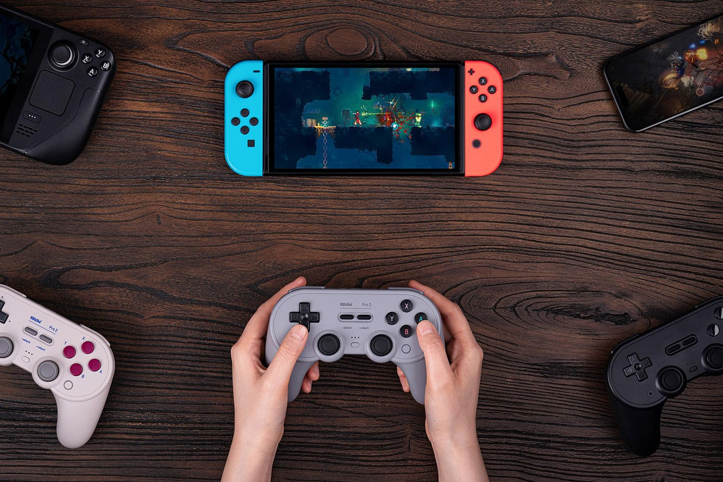 8BitDo Pro 2 Bluetooth Controller for Switch/Switch 2, Hall Effect Joysticks, 2 Pro Back Paddle Buttons, Wireless Gaming Controller for Switch, PC, Android, and Steam Deck & Apple - Gray | Black