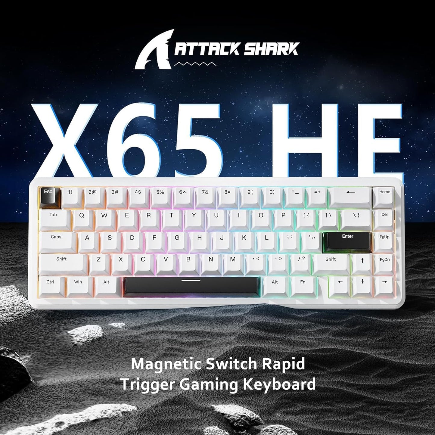 ATTACK SHARK X65 HE Wired RT 65% RGB Mechanical Gaming Keyboard - White