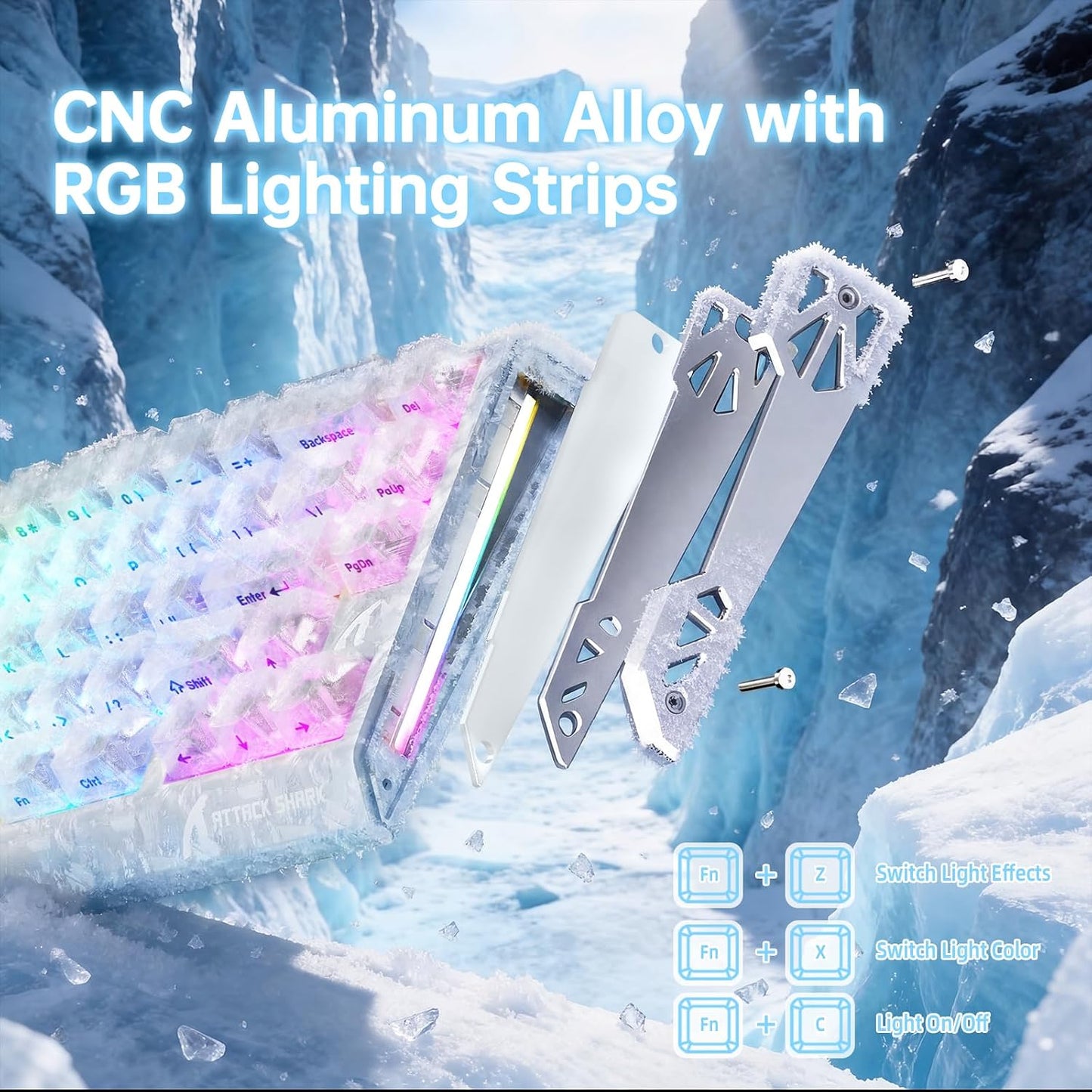 ATTACK SHARK R68 HE 8000Hz Rapid Trigger Keyboard Magnetic Switch, RGB Backlit, C01 Coiled Cable - Ice Ninja