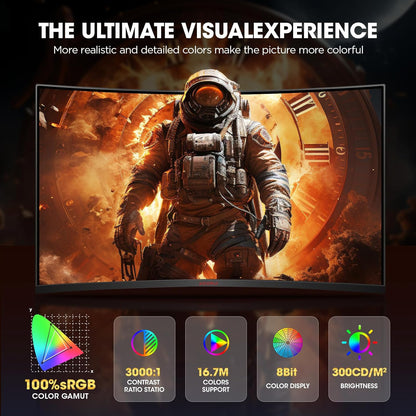 KOORUI 32E6QC 32 inch Curved Gaming Monitor - QHD (2560 x 1440) 2K Display, 170Hz 144Hz Monitor, 1500R Curvature, 1ms, HDR10, Adaptive Sync, Tilt Adjustable