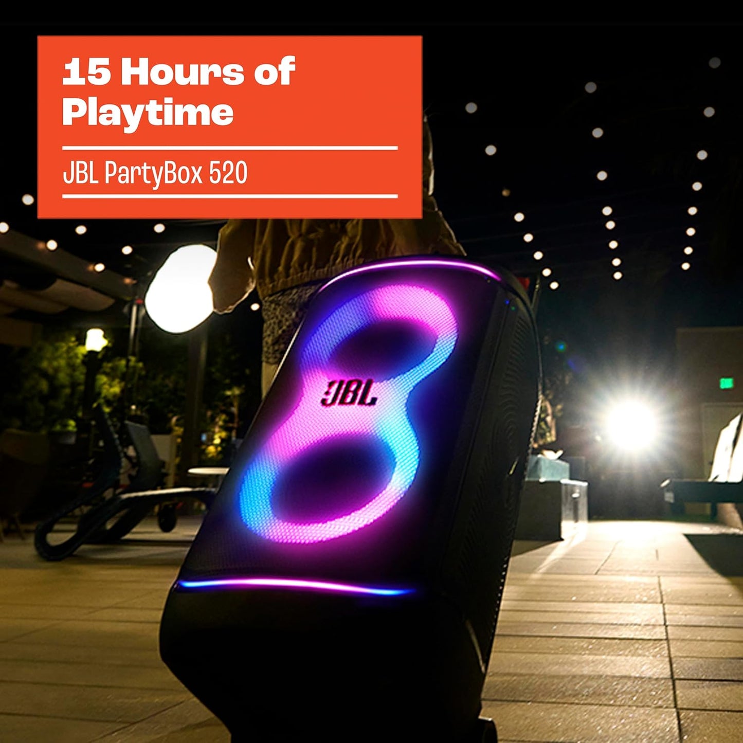 JBL PartyBox 520 - Portable Battery-Powered Party Speaker with AI Sound Boost, Up to 15 Hours of Play time