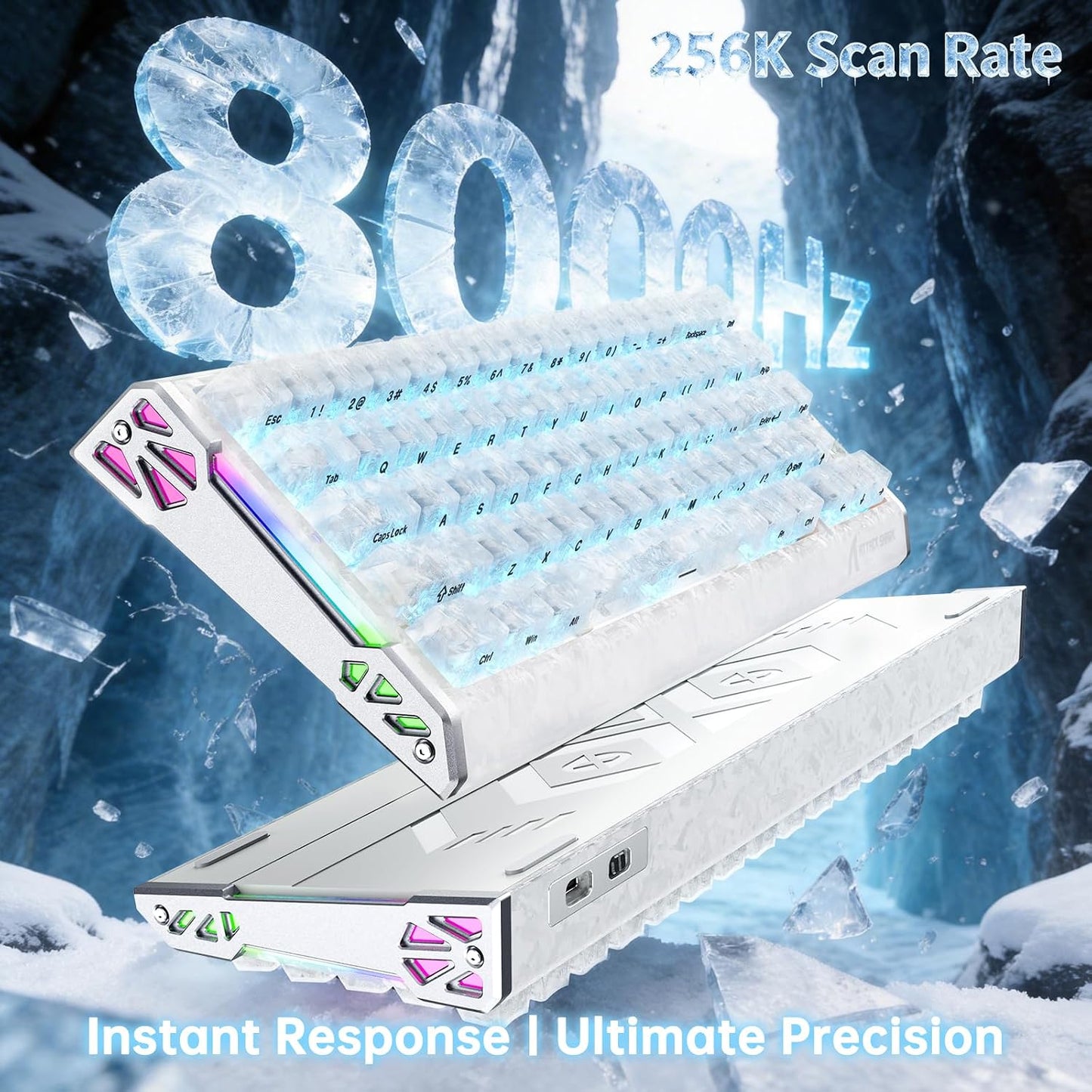 ATTACK SHARK R68 HE 8000Hz Rapid Trigger Keyboard Magnetic Switch, RGB Backlit, C01 Coiled Cable - Ice Ninja