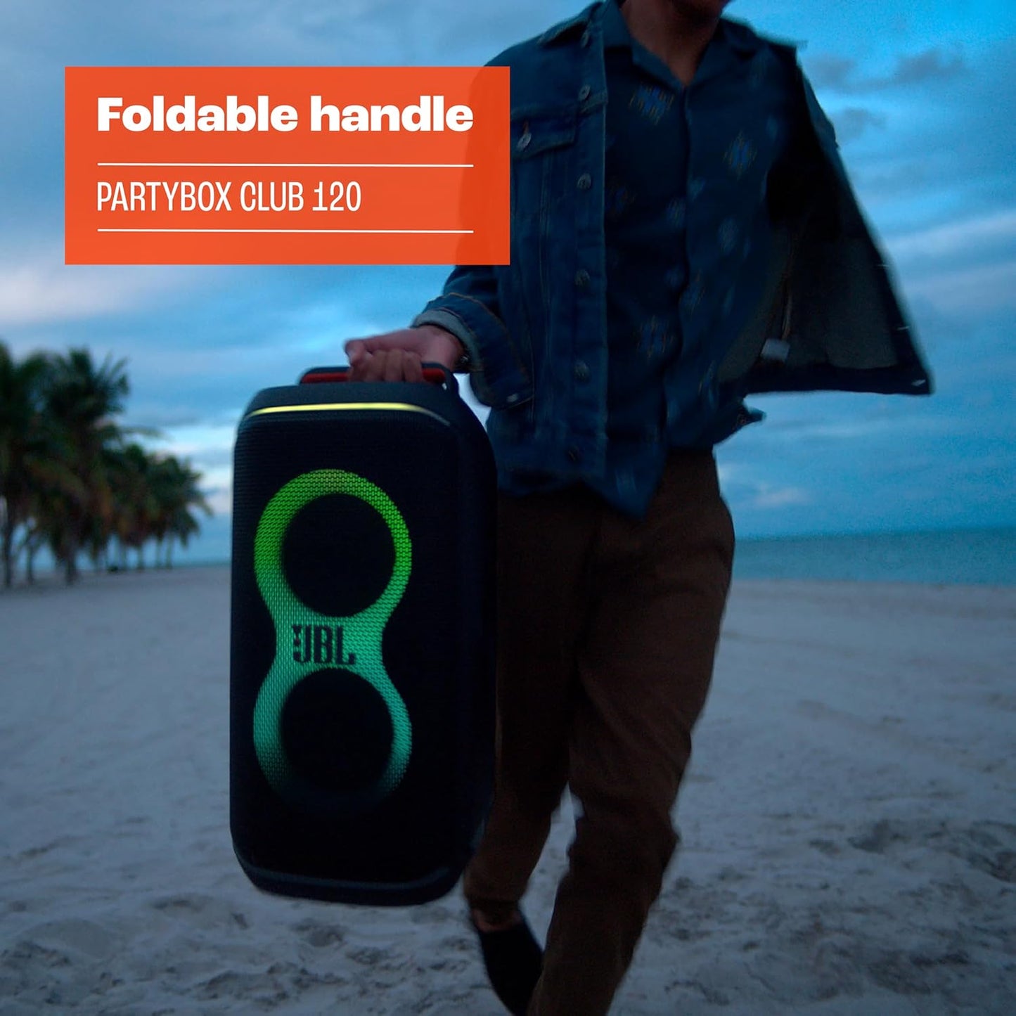 JBL PartyBox Club 120 - Portable Party Speaker with Foldable Handle, Powerful JBL Pro Sound, Futuristic lightshow, Up to 12 Hours of Play time, Splash Proof, Dual Mic & Guitar Input