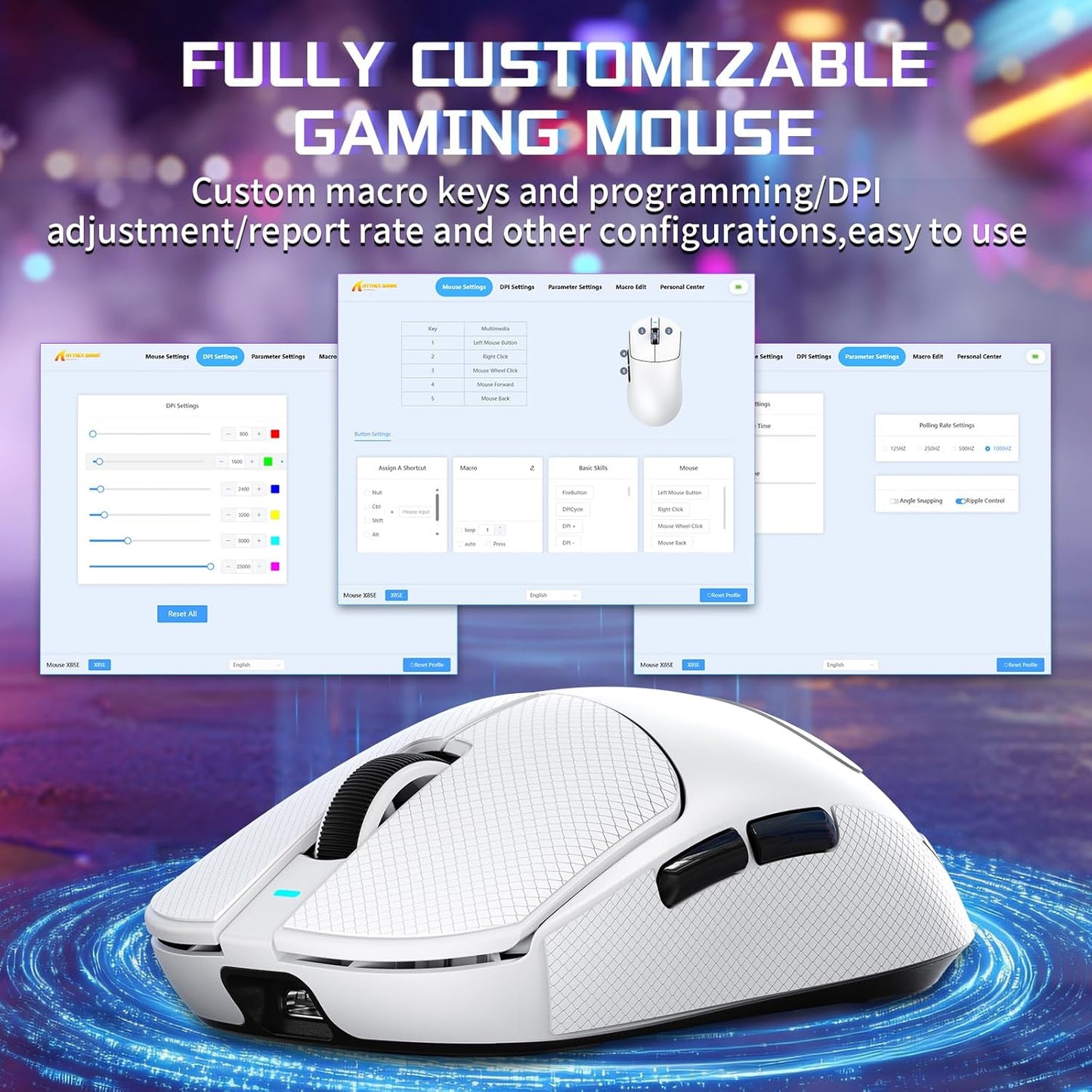 ATTACK SHARK X8 SE Tri-Mode Wireless Gaming Mouse Ergonomic 59g Lightweight - Black | White