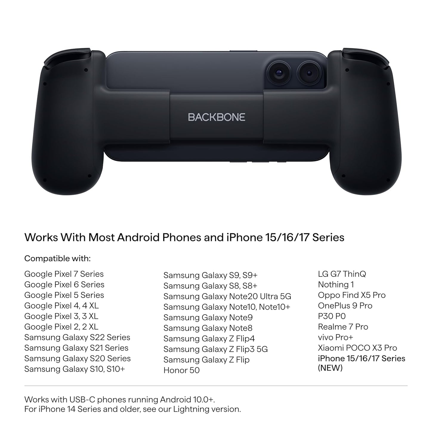 BACKBONE One Mobile Gaming Controller, USB-C Phone Controller for Android & iPhone 15/16/17 Series, 2nd Gen, Play Xbox, PlayStation, Fortnite, Call of Duty & More