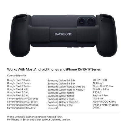 BACKBONE One Mobile Gaming Controller, USB-C Phone Controller for Android & iPhone 15/16/17 Series, 2nd Gen, Play Xbox, PlayStation, Fortnite, Call of Duty & More