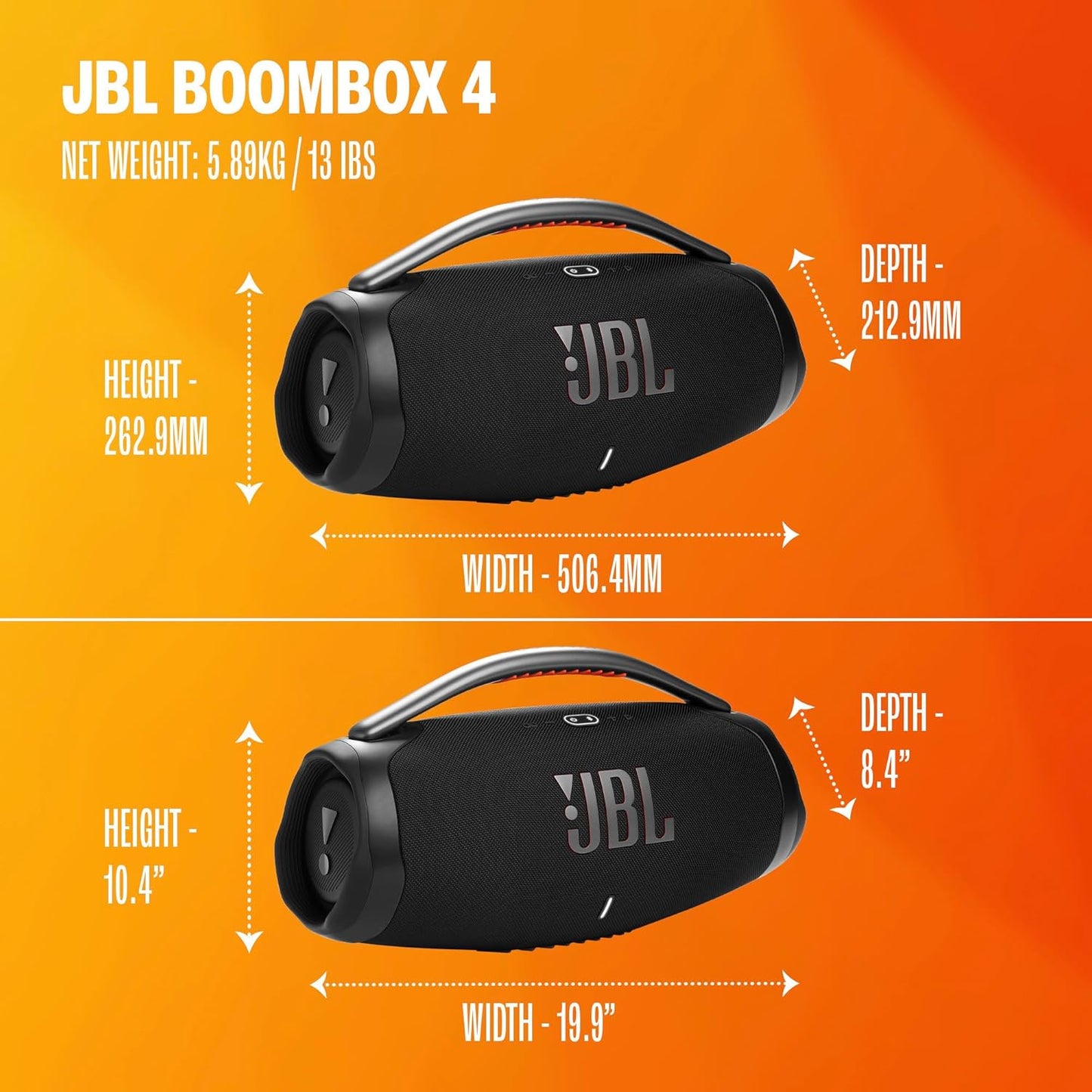JBL Boombox 4 - Most Powerful Portable Waterproof Speaker with Massive Pro Sound, Up to 34 Hours of Playtime - Black
