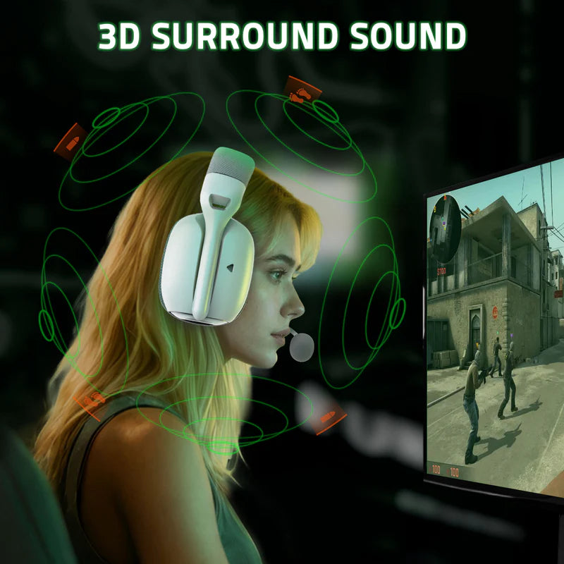 Attack Shark L80PRO Wireless Gaming Headset Lightweight Headphones with 20ms Low Latency, Dual Mics, 40mm Drivers, 300mAh Battery - 3 Modes (2.4G/Bluetooth/Wired) - White | Black