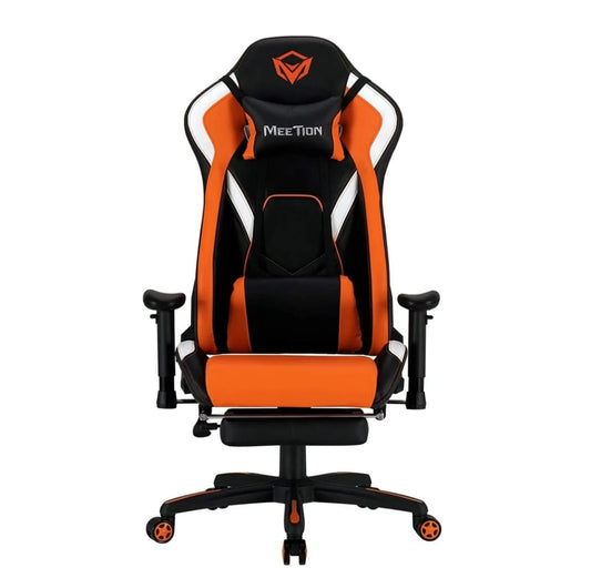 MeeTion CHR22 Leather Gaming E-Sport Chair with Footrest - Black and Orange