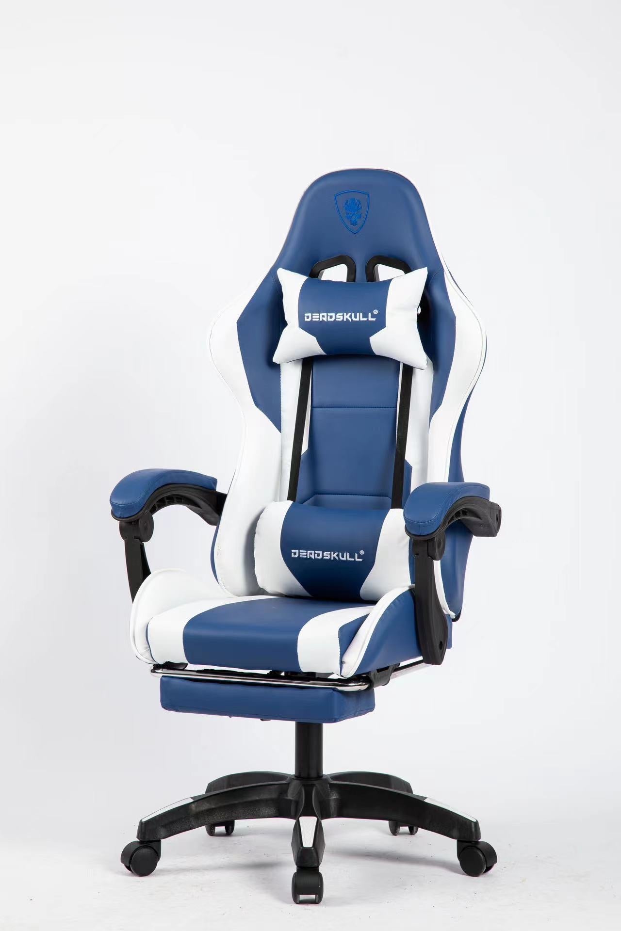 DeadSkull Comfort Gaming Chair With Footrest - Blue / White