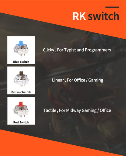RK ROYAL KLUDGE RK68 لوحة مفاتيح ميكانيكية لاسلكية 65% ثلاثية الوضع، بلوتوث 5.1 / 2.4 جيجاهرتز / سلكية، قابلة للتبديل السريع، 68 مفتاحًا RGB - أبيض