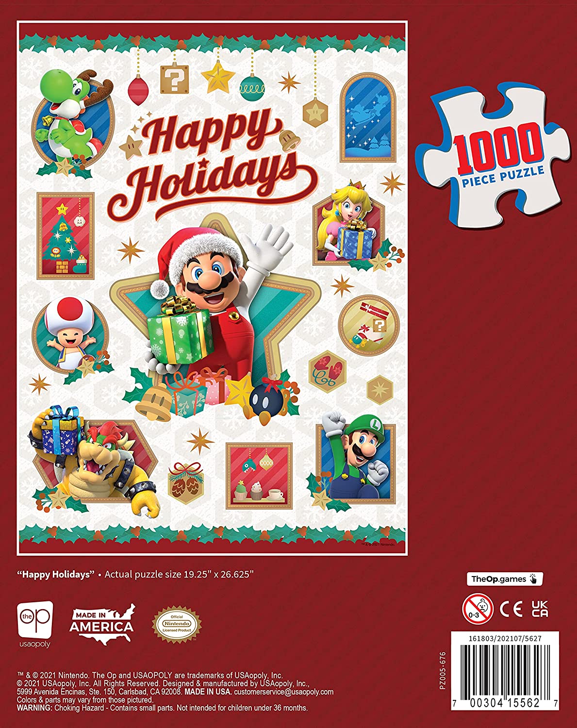 Super Mario Happy Holidays 1000 Piece Jigsaw Puzzle | Featuring Mario, Princess Peach, Bowser, Yoshi, and Luigi | Officially Licensed Merchandise