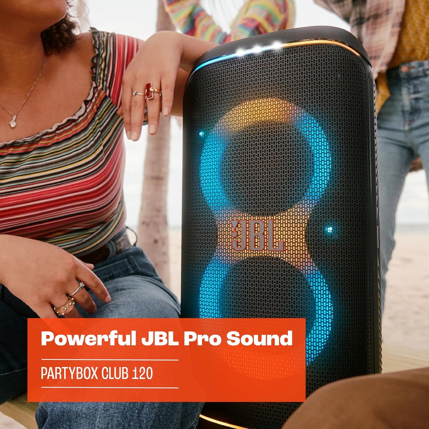 JBL PartyBox Club 120 - Portable Party Speaker with Foldable Handle, Powerful JBL Pro Sound, Futuristic lightshow, Up to 12 Hours of Play time, Splash Proof, Dual Mic & Guitar Input