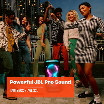JBL PartyBox Stage 320 - Portable Party Speaker with Telescopic Handle & Wide, Sturdy Wheels, Powerful JBL Pro Sound, Up to 18 Hours of Play time