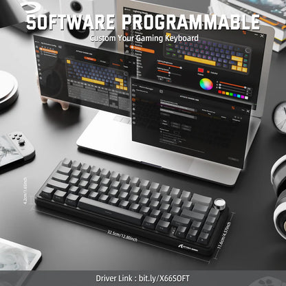 Attack Shark X66 Mechanical Keyboard – 66 Keys, Tri-Mode Wireless, Strawberry Switches, RGB, Gasket Mount, Hot-Swappable, PBT Keycaps -MOONLIGHT