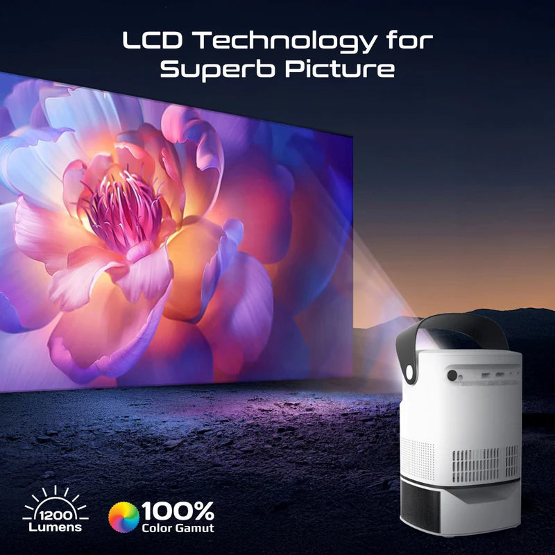 4K Ultra HD Wireless LCD Projector With Built-in Speaker And Monopod Stand – High-Resolution Display, Seamless Connectivity, Portable Design, And Immersive Audio