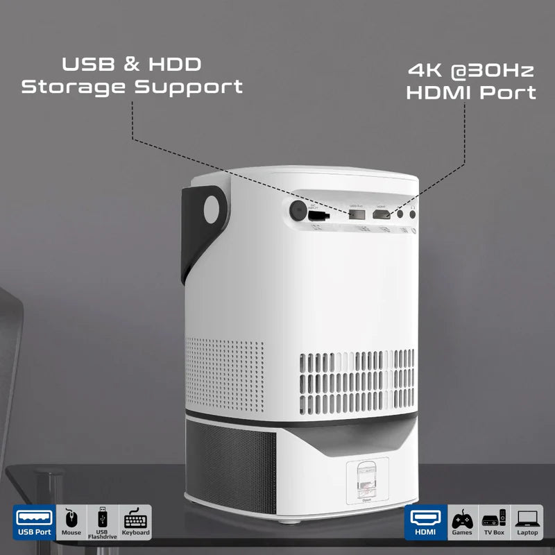 4K Ultra HD Wireless LCD Projector With Built-in Speaker And Monopod Stand – High-Resolution Display, Seamless Connectivity, Portable Design, And Immersive Audio