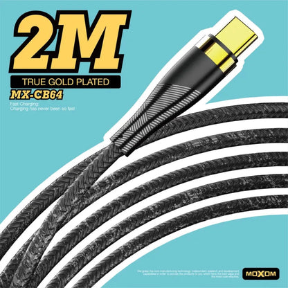 MOXOM 2M True Gold Plated Data Cable - Black - Lightning | Type-C | Micro