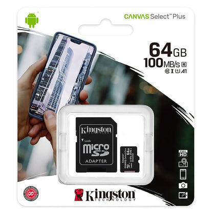 بطاقة ذاكرة كينجستون microSDXC Canvas Select Plus A1 Class 10 UHS-I سعة 32 جيجابايت | 64 جيجابايت | 128 جيجابايت | 256 جيجابايت | 512 جيجابايت
