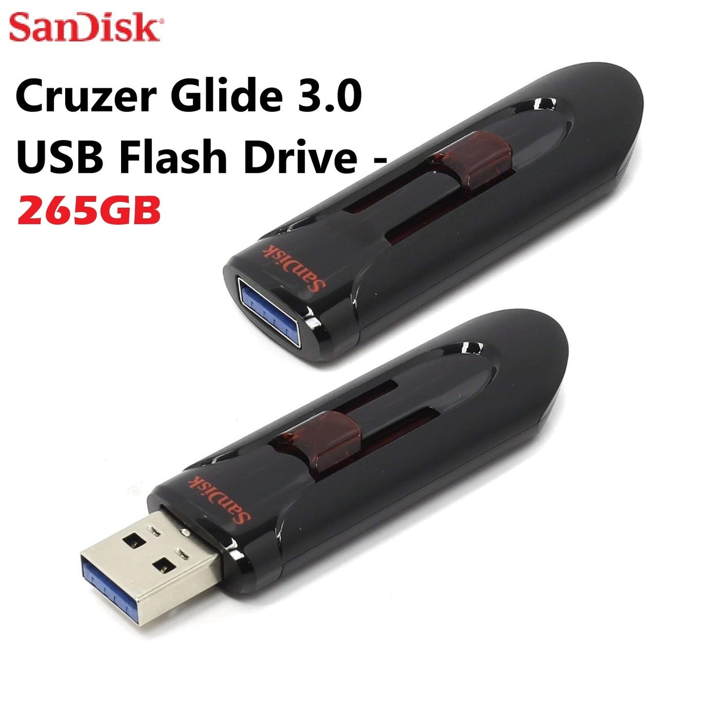 Sandisk Cruzer Glide 3.0 USB-A Flash Drive  256GB – Supports Password Protection –  Backward Compatibility with USB 2.0 Ports –  Retractable Design – SDCZ600-256G-G35