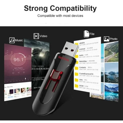 Sandisk Cruzer Glide 3.0 USB-A Flash Drive  256GB – Supports Password Protection –  Backward Compatibility with USB 2.0 Ports –  Retractable Design – SDCZ600-256G-G35