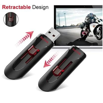 Sandisk Cruzer Glide 3.0 USB-A Flash Drive  256GB – Supports Password Protection –  Backward Compatibility with USB 2.0 Ports –  Retractable Design – SDCZ600-256G-G35