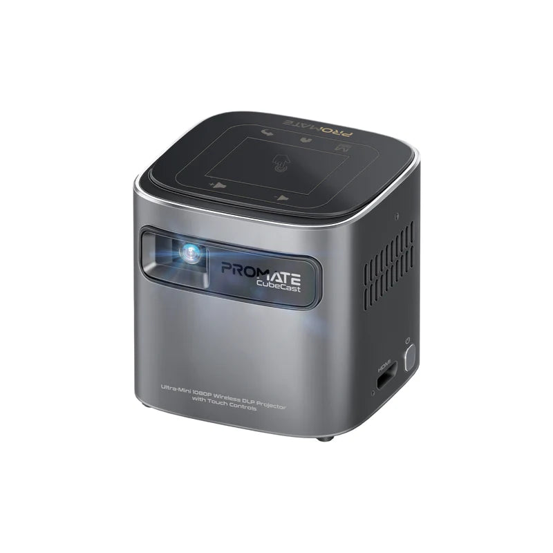 PROMATE CubeCast Ultra-Mini 1080P Wireless DLP Projector – Android 7.1, Touch Controls, Auto Keystone, Bluetooth 5.0, HDMI, Built-in Speaker, 3300mAh Battery, Tripod Included