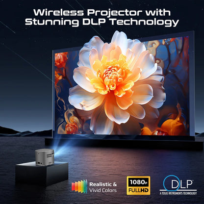 PROMATE CubeCast Ultra-Mini 1080P Wireless DLP Projector – Android 7.1, Touch Controls, Auto Keystone, Bluetooth 5.0, HDMI, Built-in Speaker, 3300mAh Battery, Tripod Included