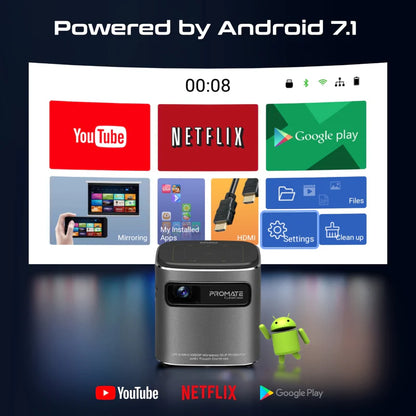 PROMATE CubeCast Ultra-Mini 1080P Wireless DLP Projector – Android 7.1, Touch Controls, Auto Keystone, Bluetooth 5.0, HDMI, Built-in Speaker, 3300mAh Battery, Tripod Included