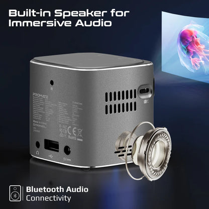 PROMATE CubeCast Ultra-Mini 1080P Wireless DLP Projector – Android 7.1, Touch Controls, Auto Keystone, Bluetooth 5.0, HDMI, Built-in Speaker, 3300mAh Battery, Tripod Included