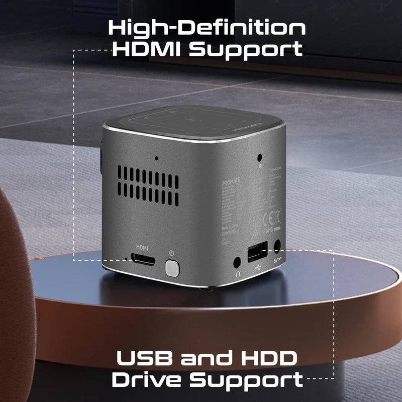 PROMATE CubeCast Ultra-Mini 1080P Wireless DLP Projector – Android 7.1, Touch Controls, Auto Keystone, Bluetooth 5.0, HDMI, Built-in Speaker, 3300mAh Battery, Tripod Included